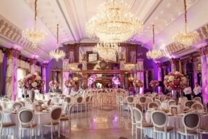 Grand wedding reception hall decorated in Chandigarh